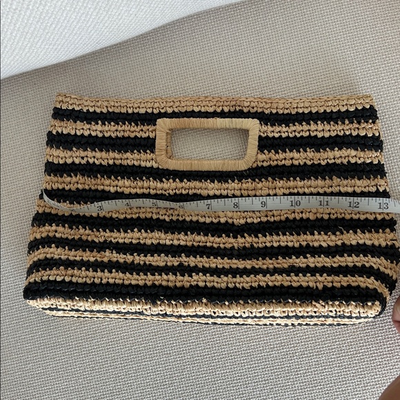 J. Crew Handknotted Raffia rectangular clutch Striped Black and Tan Clutch - Picture 4 of 7